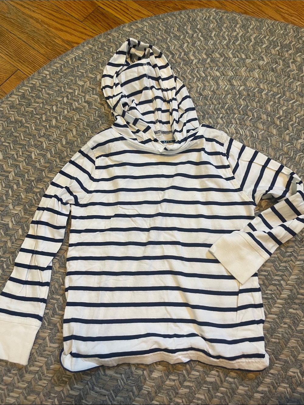 Crewcuts Striped Hooded Long Sleeve Top - Navy and White - Size XS